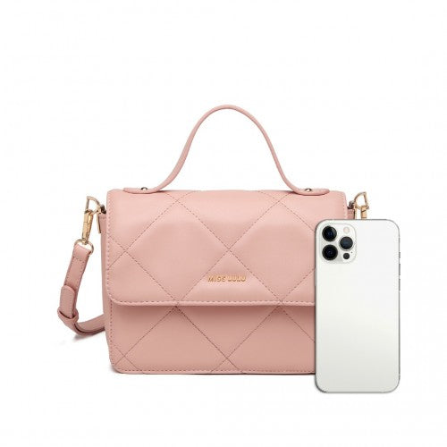 Miss Lulu Diamond Quilted Leather Chain Shoulder Bag - Pink