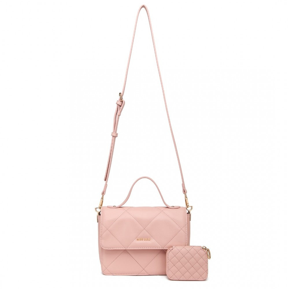 Miss Lulu Diamond Quilted Leather Chain Shoulder Bag - Pink
