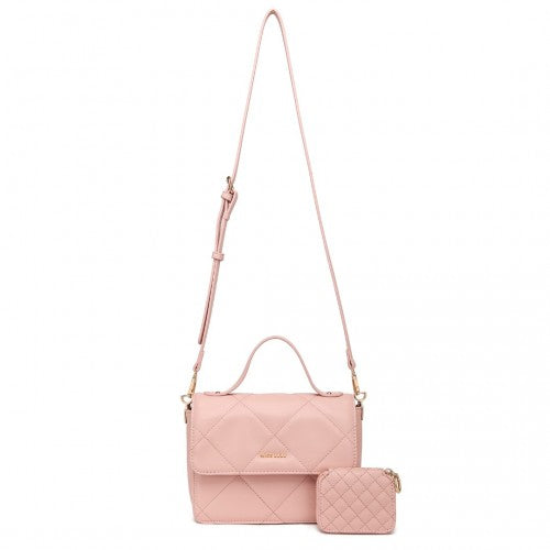 Miss Lulu Diamond Quilted Leather Chain Shoulder Bag - Pink