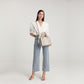 Miss Lulu White Striped Commuter Elegant Cross Body Tote Bag - Grey