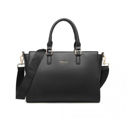 Miss Lulu Leather Look Classic Handbag Tote Bag - Black