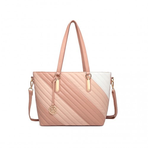 Miss Lulu Contrast Colour Twill Leather Handbag Tote Bag - Pink