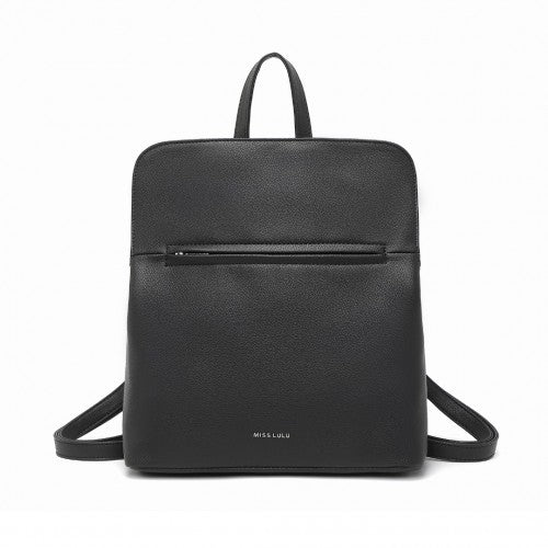 Miss Lulu Chic Minimalist PU Leather Backpack - Black