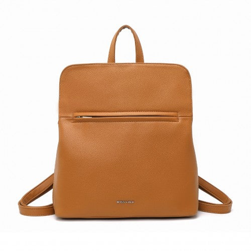 Miss Lulu Chic Minimalist PU Leather Backpack - Brown