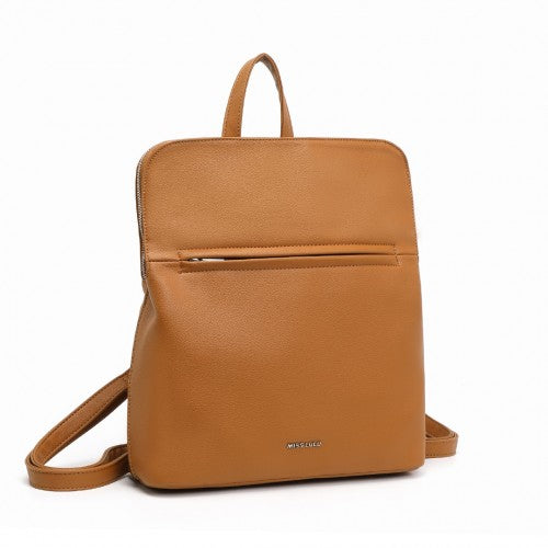 Miss Lulu Chic Minimalist PU Leather Backpack - Brown