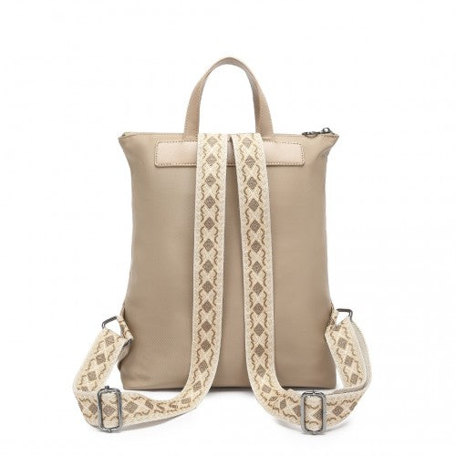 Miss Lulu Signature Style Backpack With Unique Details - Khaki