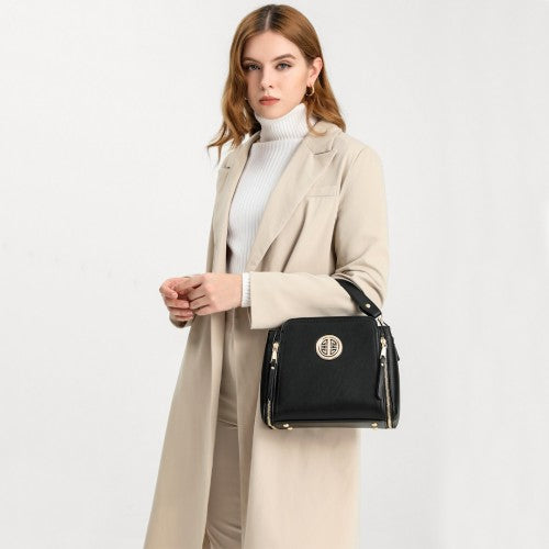 Miss Lulu Leather Look Practical Cross-Body Bag - Grey