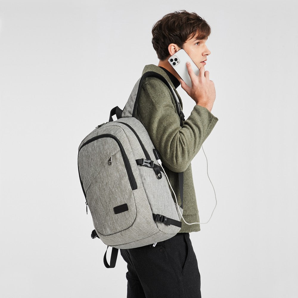 Kono Business Laptop Backpack With USB Charging Port - Grey