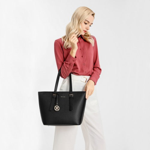 Miss Lulu Minimalist Tote Handbag Structured - Black