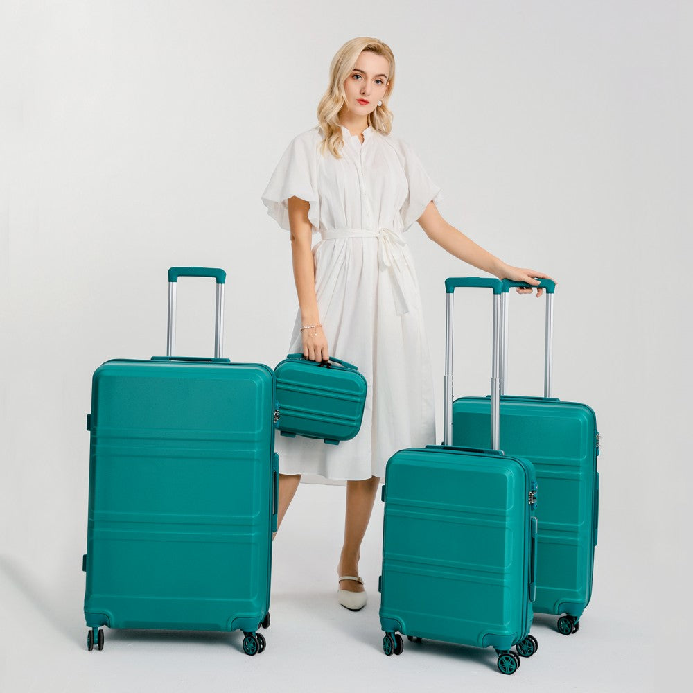 Kono Abs Sculpted Horizontal Design 4 Pcs Suitcase Set With Vanity Case - Teal