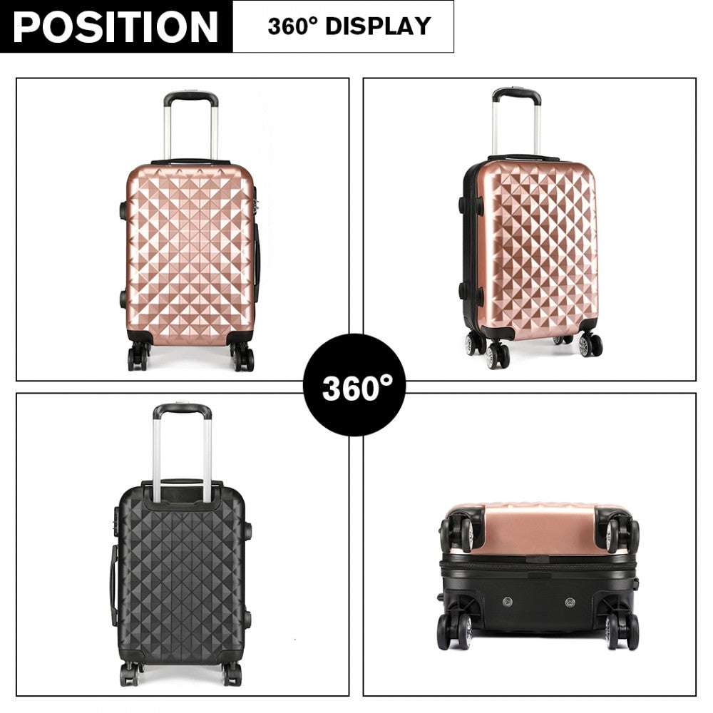 Kono Multifaceted Diamond Pattern Hard Shell 20 Inch Suitcase - Nude (Rose Gold)
