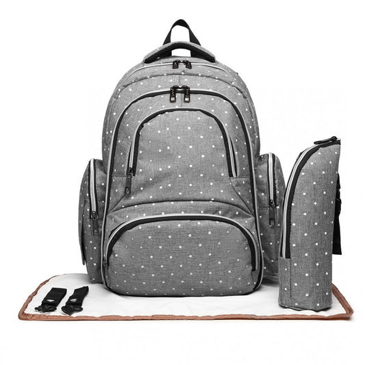 Kono Large Capacity Multi Function Baby Diaper Backpack Polka Dot Grey