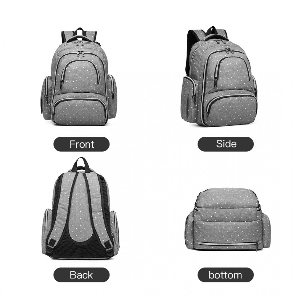 Kono Large Capacity Multi Function Baby Diaper Backpack Polka Dot Grey