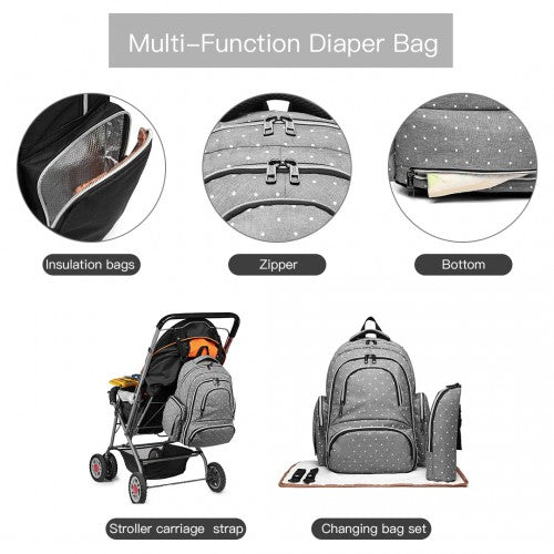 Kono Large Capacity Multi Function Baby Diaper Backpack Polka Dot Grey