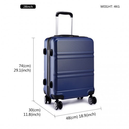Kono ABS Sculpted Horizontal Design 28 Inch Suitcase - Navy Blue