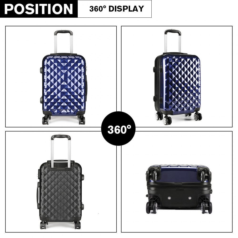 Kono Multifaceted Diamond Pattern Hard Shell 20 Inch Suitcase - Navy