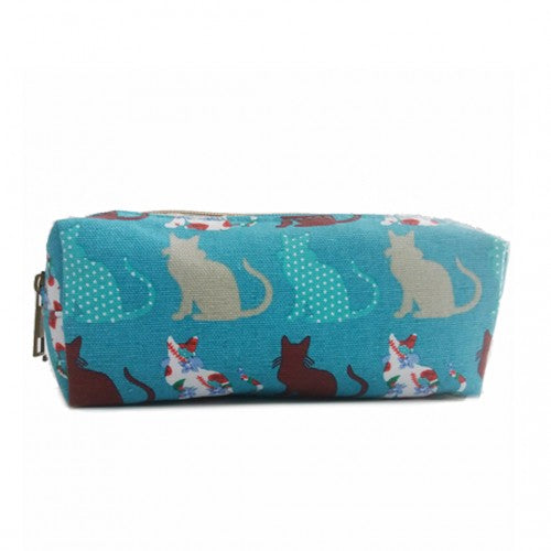 Miss Lulu Canvas Pencil Case Cat Teal