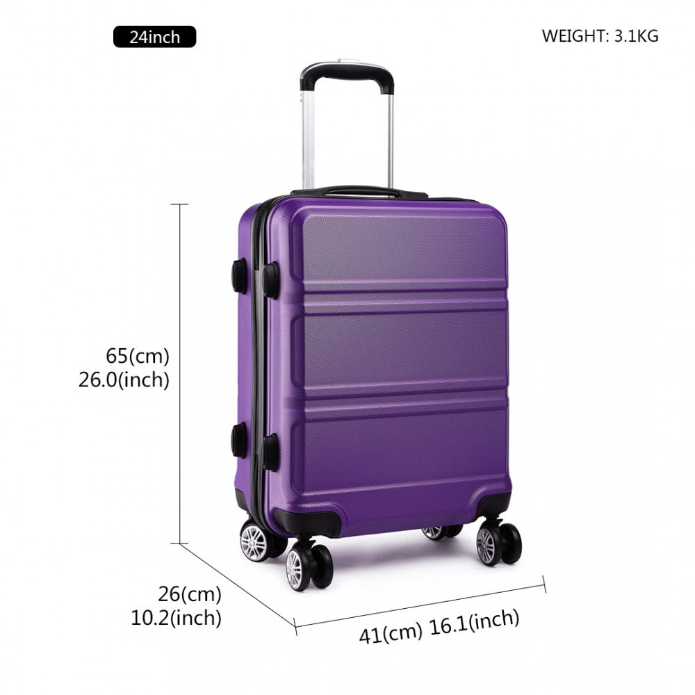 Kono Abs Sculpted Horizontal Design 24 Inch Suitcase - Purple