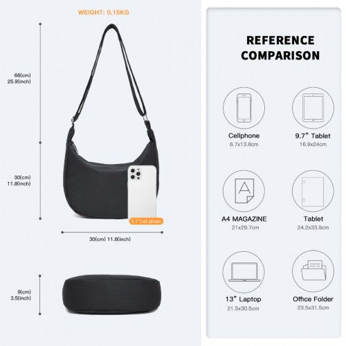Water-Resistant Portable Crescent Shoulder Cross Body Bag - Black