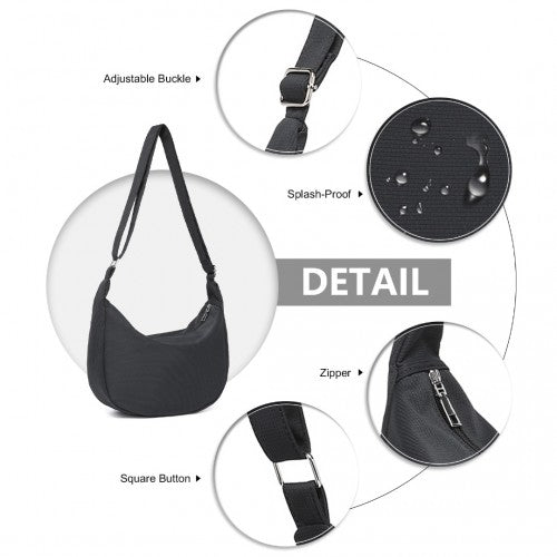 Water-Resistant Portable Crescent Shoulder Cross Body Bag - Black