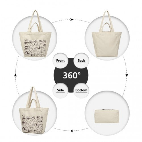 Durable Canvas Shopping Shoulder Bag - Beige