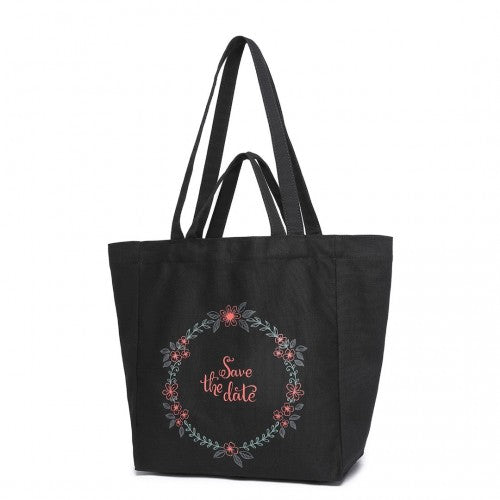 Durable Canvas Shopping Shoulder Bag - Black