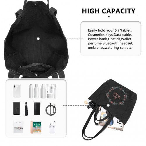 Durable Canvas Shopping Shoulder Bag - Black