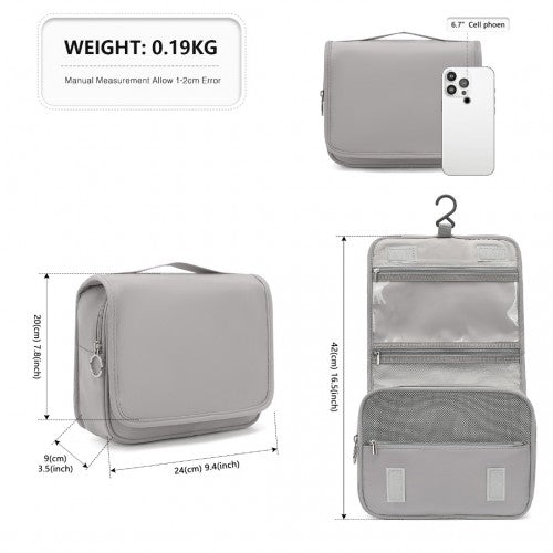 Classic Hanging Multi-Pocket Waterproof Travel Makeup Bag - Grey