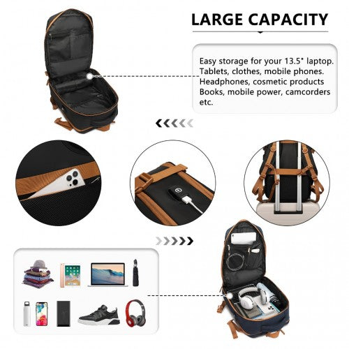Water Resistant Functional Backpack with Shoe Compartment & USB Charging Port - Black