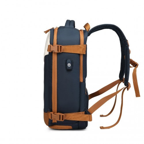 Water Resistant Functional Backpack with Shoe Compartment & USB Charging Port - Navy
