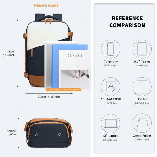 Water Resistant Functional Backpack with Shoe Compartment & USB Charging Port - Navy