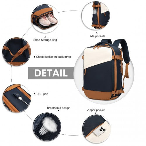 Water Resistant Functional Backpack with Shoe Compartment & USB Charging Port - Navy