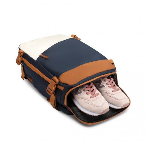 Water Resistant Functional Backpack with Shoe Compartment & USB Charging Port - Navy