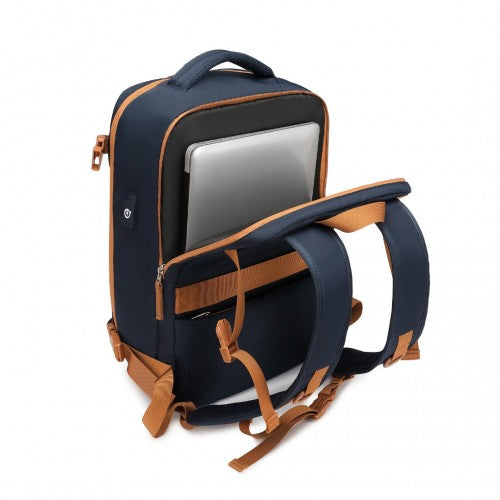 Water Resistant Functional Backpack with Shoe Compartment & USB Charging Port - Navy