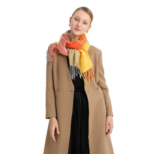 Acrylic Fashion Women's Long Shawl Grid Tassel Winter Warm Oversized Scarf - Orange