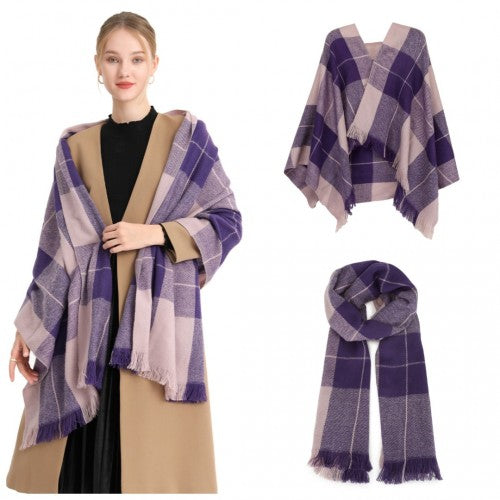 Acrylic Fashion Women's Long Shawl Grid Tassel Winter Warm Oversized Scarf - Purple