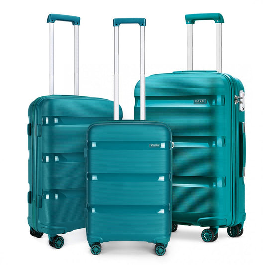 Kono Bright Hard Shell PP Suitcase 3 Pieces Set - Classic Collection - Blue/Green