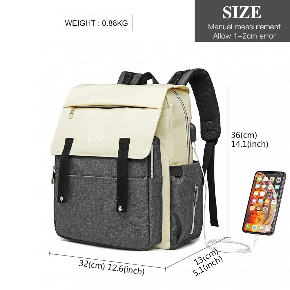 Kono Multi Compartment Baby Changing Backpack With USB Connectivity - Grey