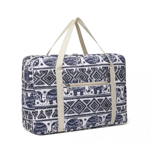 Kono Foldable Waterproof Storage Cabin Travel Handbag Elephant Print - Navy And Beige