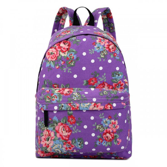 Miss Lulu Large Backpack Flower Polka Dot  - Purple