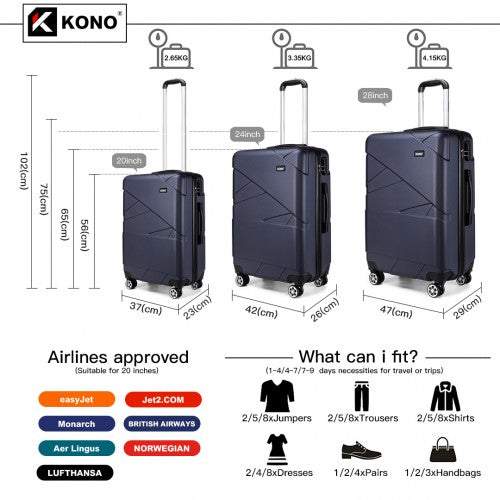 Kono 20-24-28” Bandage Effect Hard Shell Suitcase - Navy