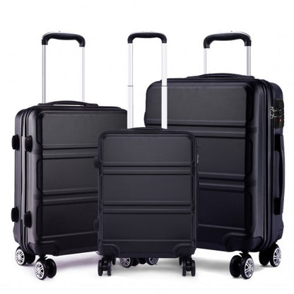 Kono Abs Sculpted Horizontal Design 3 Piece Suitcase Set - Black