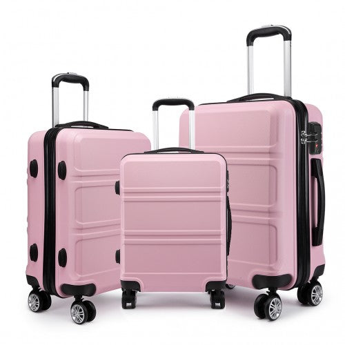 Kono Abs Sculpted Horizontal Design 3 Piece Suitcase Set - Pink