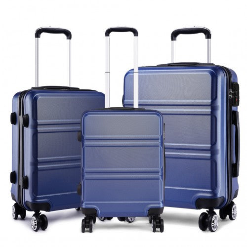 Kono Abs Sculpted Horizontal Design 3 Piece Suitcase Set - Navy Blue