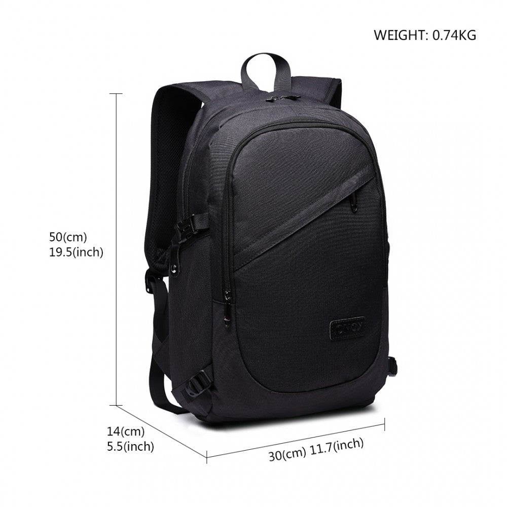 Kono Business Laptop Backpack With USB Charging Port - Black