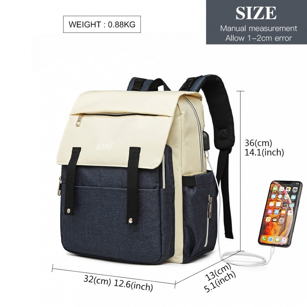 Kono Multi Compartment Baby Changing Backpack With USB Connectivity - Navy