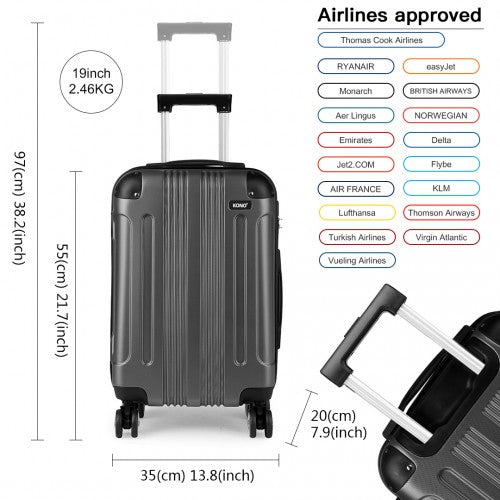 Kono 19/24/28 Inch Abs Hard Shell Suitcase 3 Pieces Set Luggage - Grey