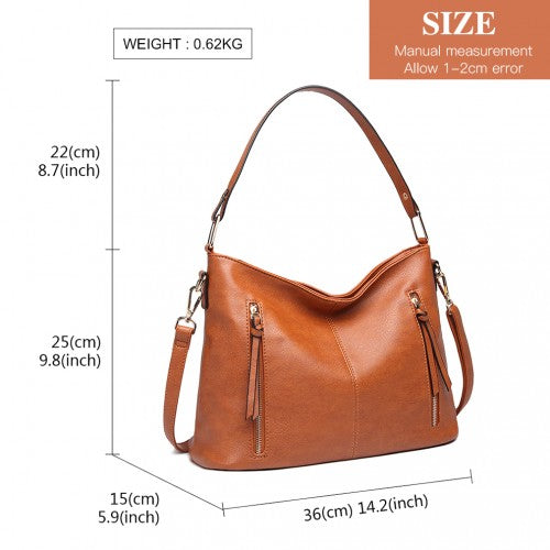 Miss Lulu Classic Style Slouch Shoulder Bag - Brown