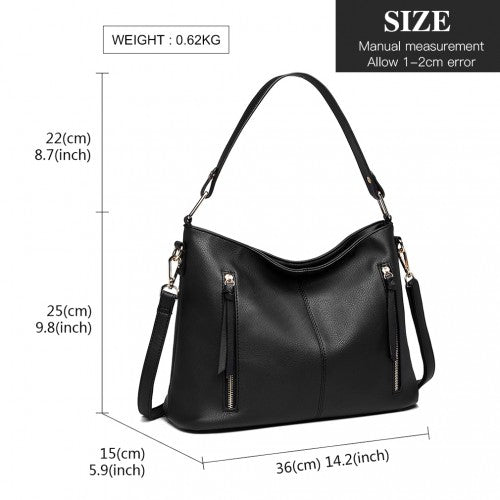 Miss Lulu Classic Style Slouch Shoulder Bag - Black