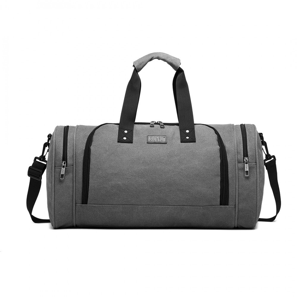 Kono Canvas Barrel Duffle Travel Bag - Grey